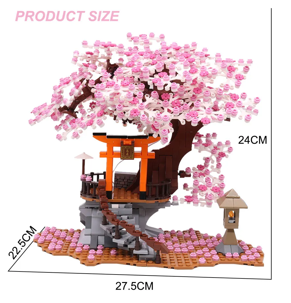 

Japanese Sakura Tree House City Mini Building Blocks Street View Inari Shrine Model Friends DIY Cherry Blossoms Bricks Kids Toys