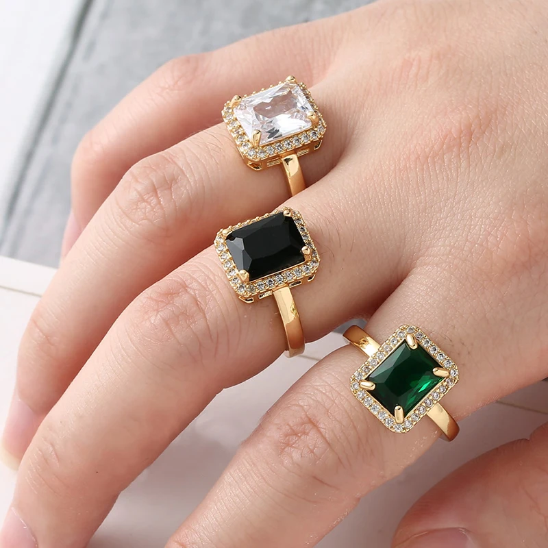 

Retro Diamond-encrusted Women's Ring Micro-inlaid Zircon Square Emerald Rings for Women Adjustable Jewelry Wholesale