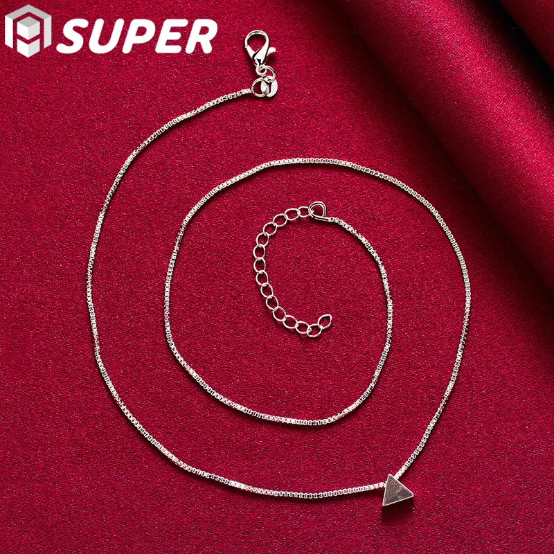 Стерлингового Серебра 925 твердый треугольный кулон ожерелье цепочка-коробка для