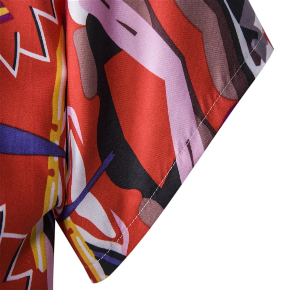 Summer Men Hawaiian Shirt Floral Print Loose Short Sleeve Tee Tops Turn-down Collar Buttons Casual Beach Blouse Streetwear
