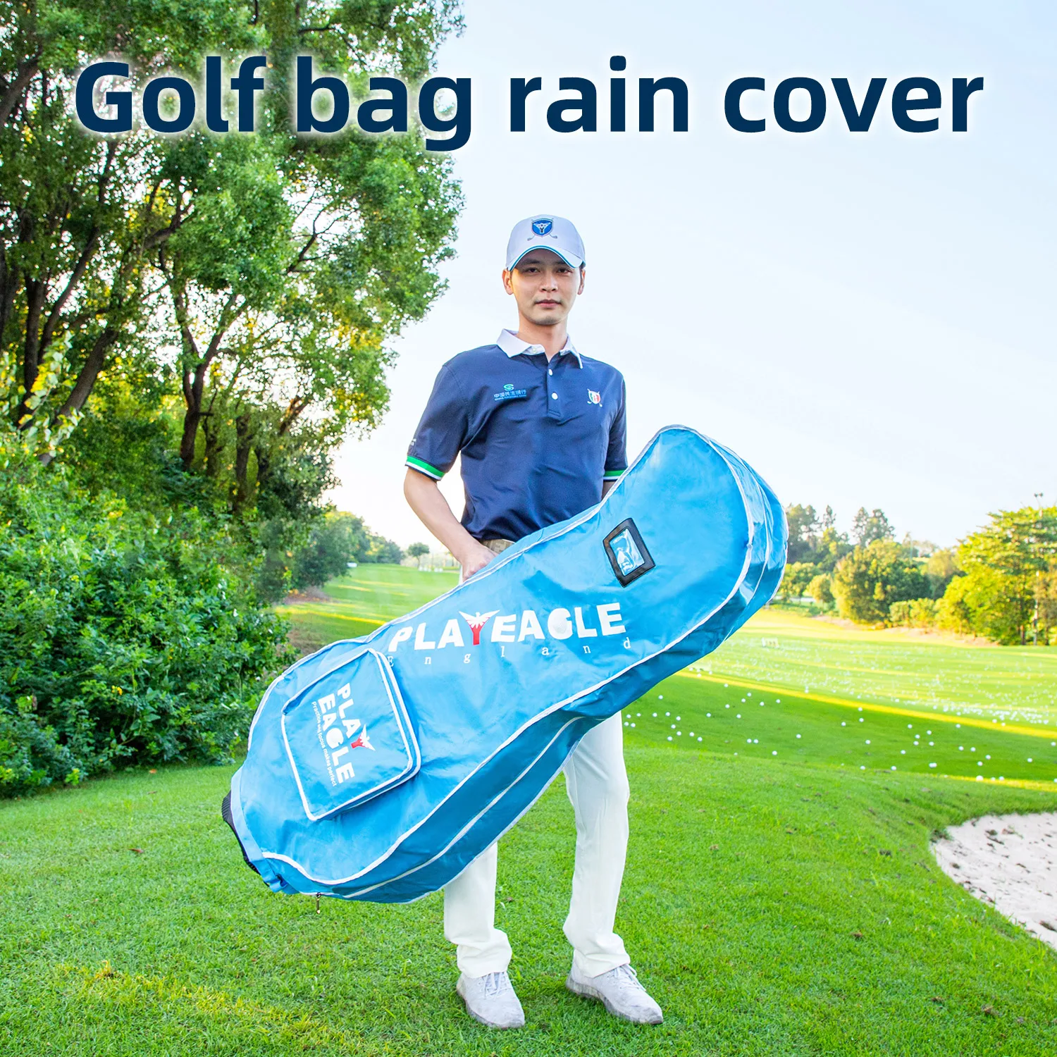 PLAYEAGLE Golf Rain Cover Bag Waterproof and Dustproof Portable Foldable Golf Travel Cover Bag Raincover in BlackBlue/Gray Color