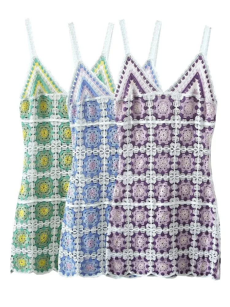 

Vintage Women Plaid Jacquard Straight Mini Dress For Holiday Beach Style With Thin Straps Casual Girls Streetwear