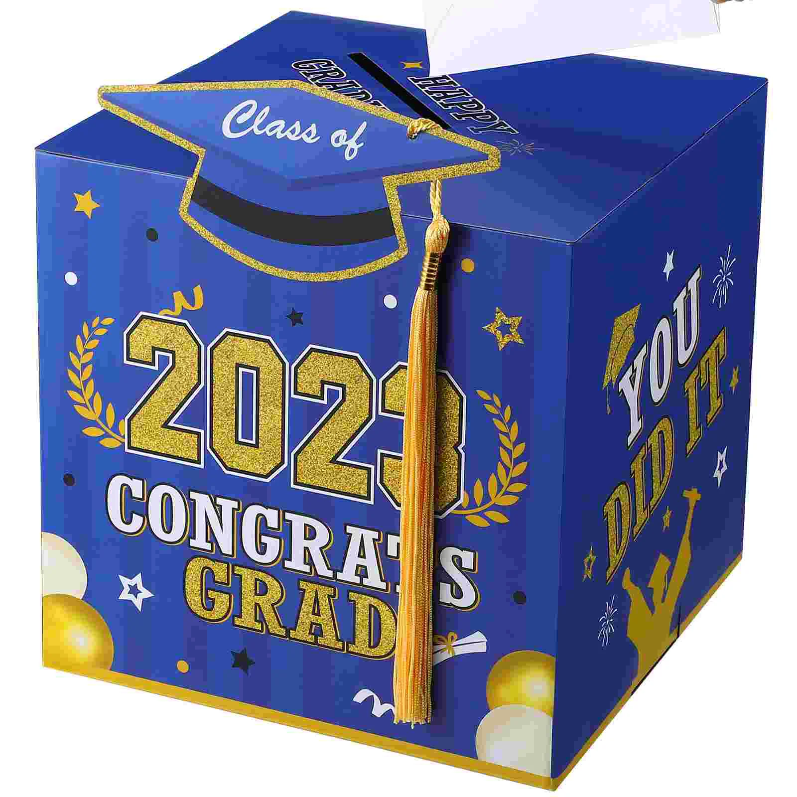 

Box Graduation Grad Party Holder Gift Congrats Decorations Supplies Graduate Boxes Favors Invitation Advice Cap 2023 Blue