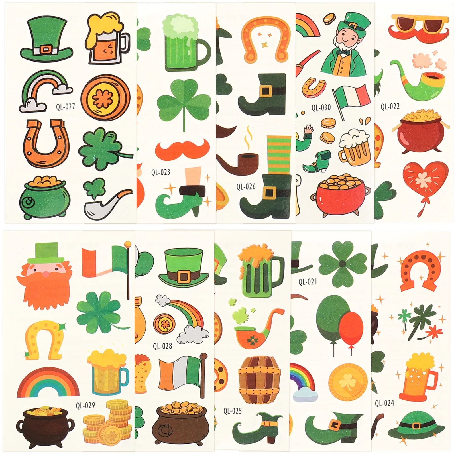 

30 Sheets St Patrick Day Temporary Tattoos St. Patrick's Day Face Tattoos for Kids Women Men