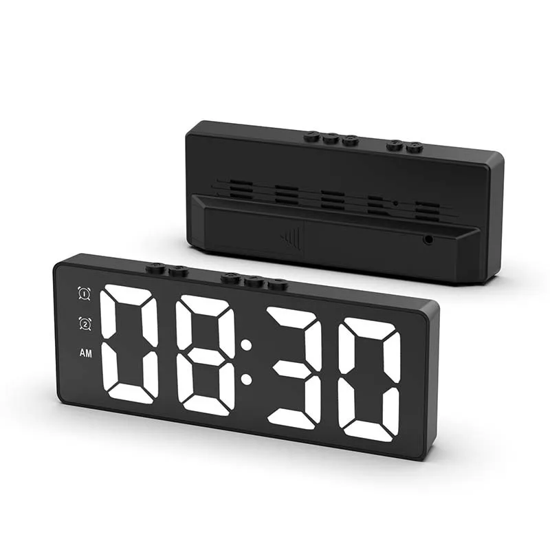 S Simple Led Mirror Electronic Clock Plug-in Battery Mini Voice Control Hd Digital Temperature Display Mute For Kids