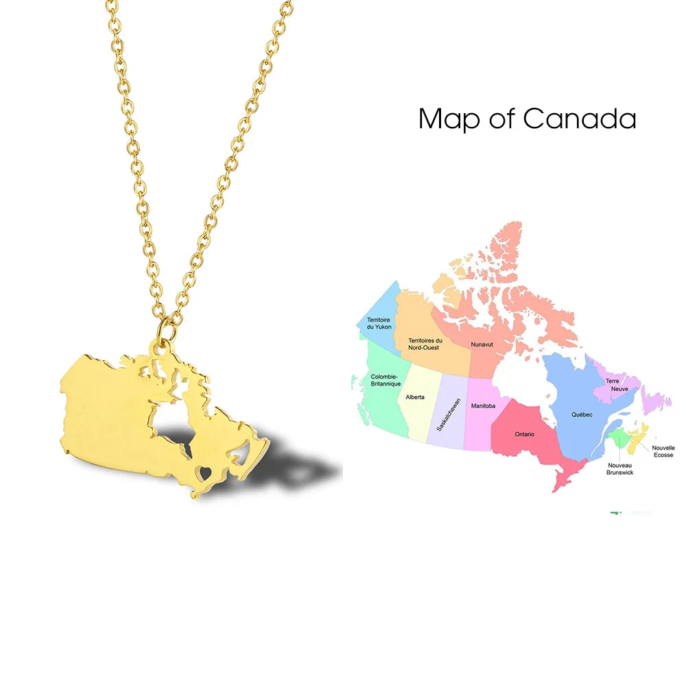 

Megin D Stainless Steel Titanium Vintage Canada Map Hip Hop Pendant Collar Chains Necklace for Canadian Men Women Gift Jewelry