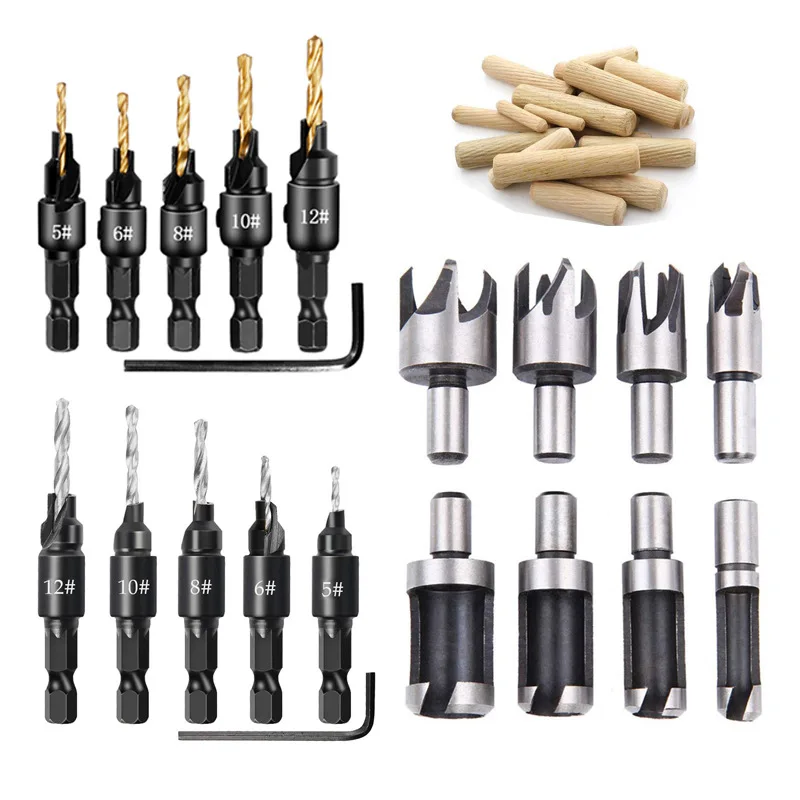 

Wooden Plug Drill Claw Type Cylindrical Wooden Plug Drill Bit Combination Tool, Hexagonal Handle Woodworking Drill Bit Set