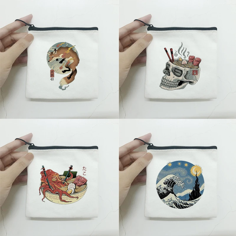 

Women Ukiyo-e Canvas Zipper Small Coin Bags Printing Fresh Mini Coin Holder Purses Girl Children's Wallet Key Purse Pouch