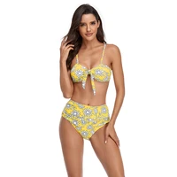 bikini digital print triangle sexy high waist split swimsuit for women beach vacation swimwear two piece bathing clothes