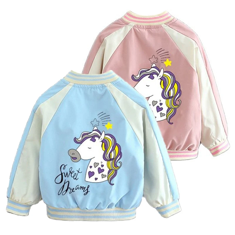 

Girls Cute Unicorn Baseball Uniform Spring Autumn Boys Sweet Jackets Kids Long Sleeve Big Print Outerwear Children 2-12Y Caot