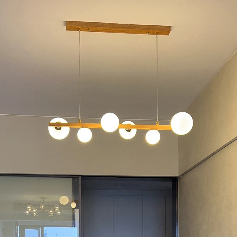 Скидка Люстра для столовой, подвесной светильник из твердой древесины с волшебными пузырями, для потолка, простое украшение для дома
