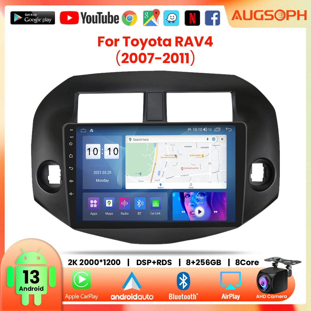 

Android 13 Car Radio For Toyota RAV4 2007-2011, 10inch 2K Multimedia Player With 4G Carplay & 2Din GPS Navigation.