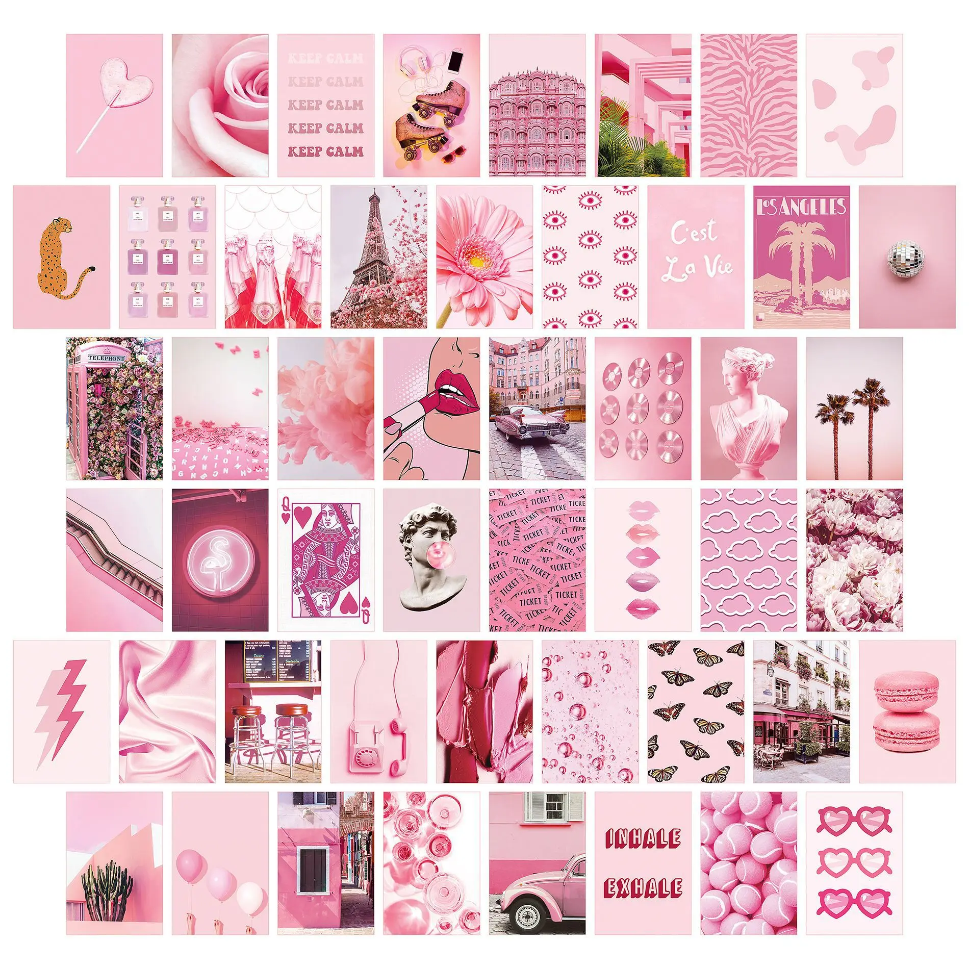 50PCS Abstract Pink Postcard Photo Collage Set Typography Wall Collage Kit Exqusite Aesthetic Decorative Posters Bedroom Decor