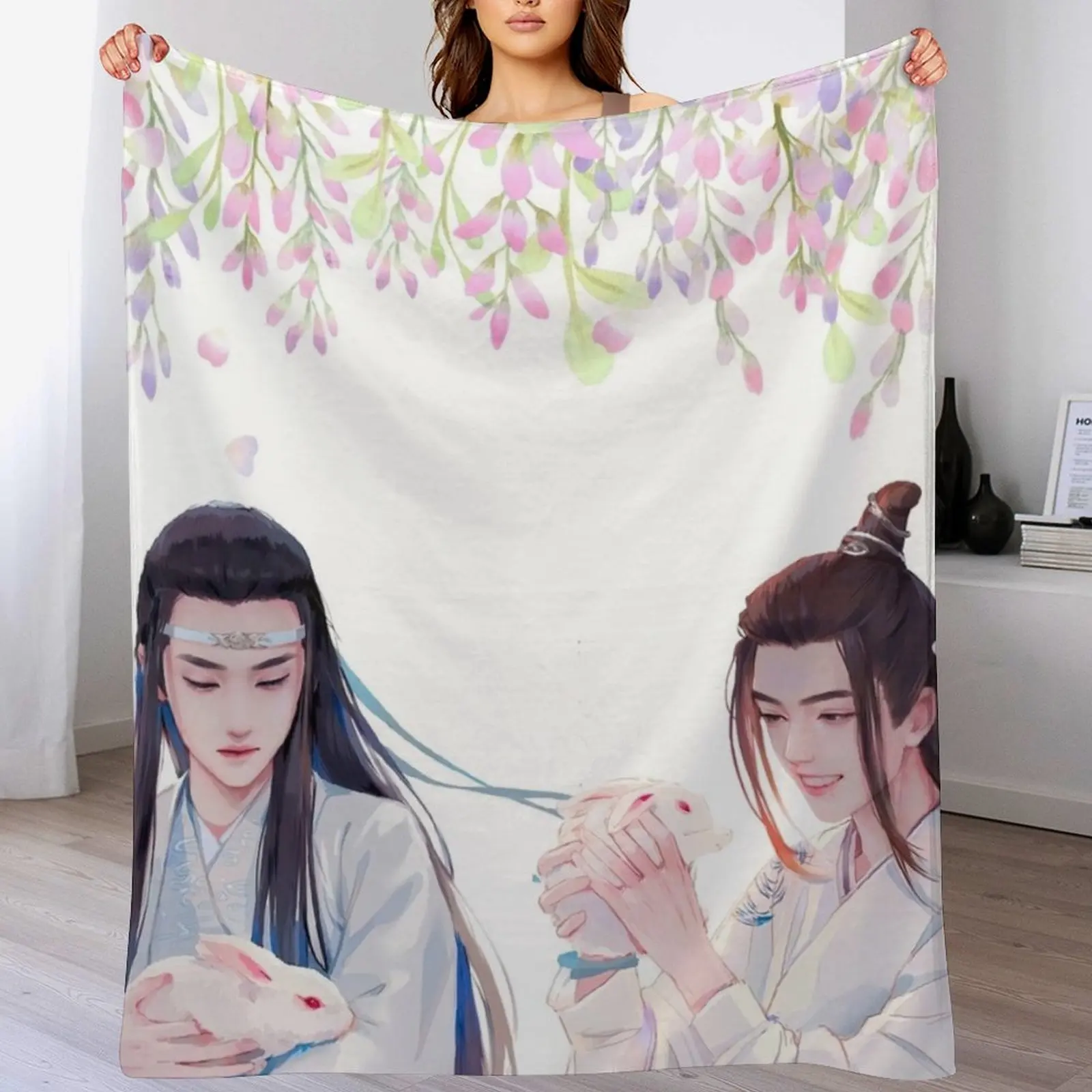 Wangxian в гусу lan с его кроликами декоративное одеяло для дивана