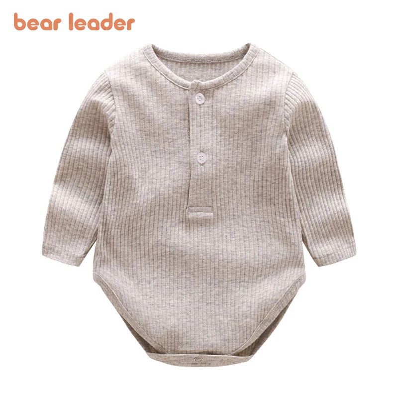 

Bear Leader Baby Rompers 2022 New Toddler Girl Spring Clothes Solid Button Kids Clothes Cotton Round Collar Toddler Rompers