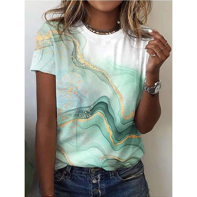 

Женская футболка с градиентным принтом и V-образным вырезом, очень большой Топ с коротким рукавом и круглым вырезом, в стиле Харадзюку