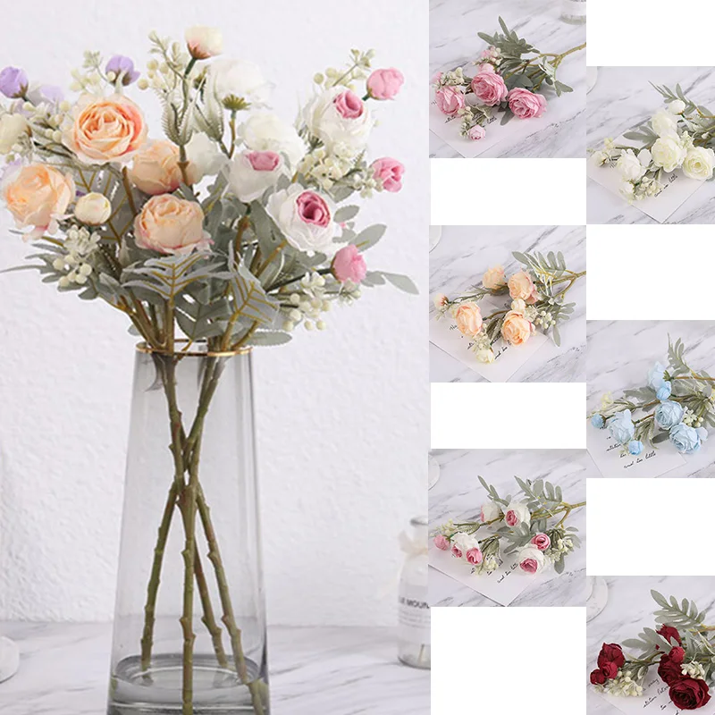 

4pcs Vintage Artificial Flower Bouquet Silk Rose Flower Wedding Garden Home Table Party Wedding Decoration Art Photo Props