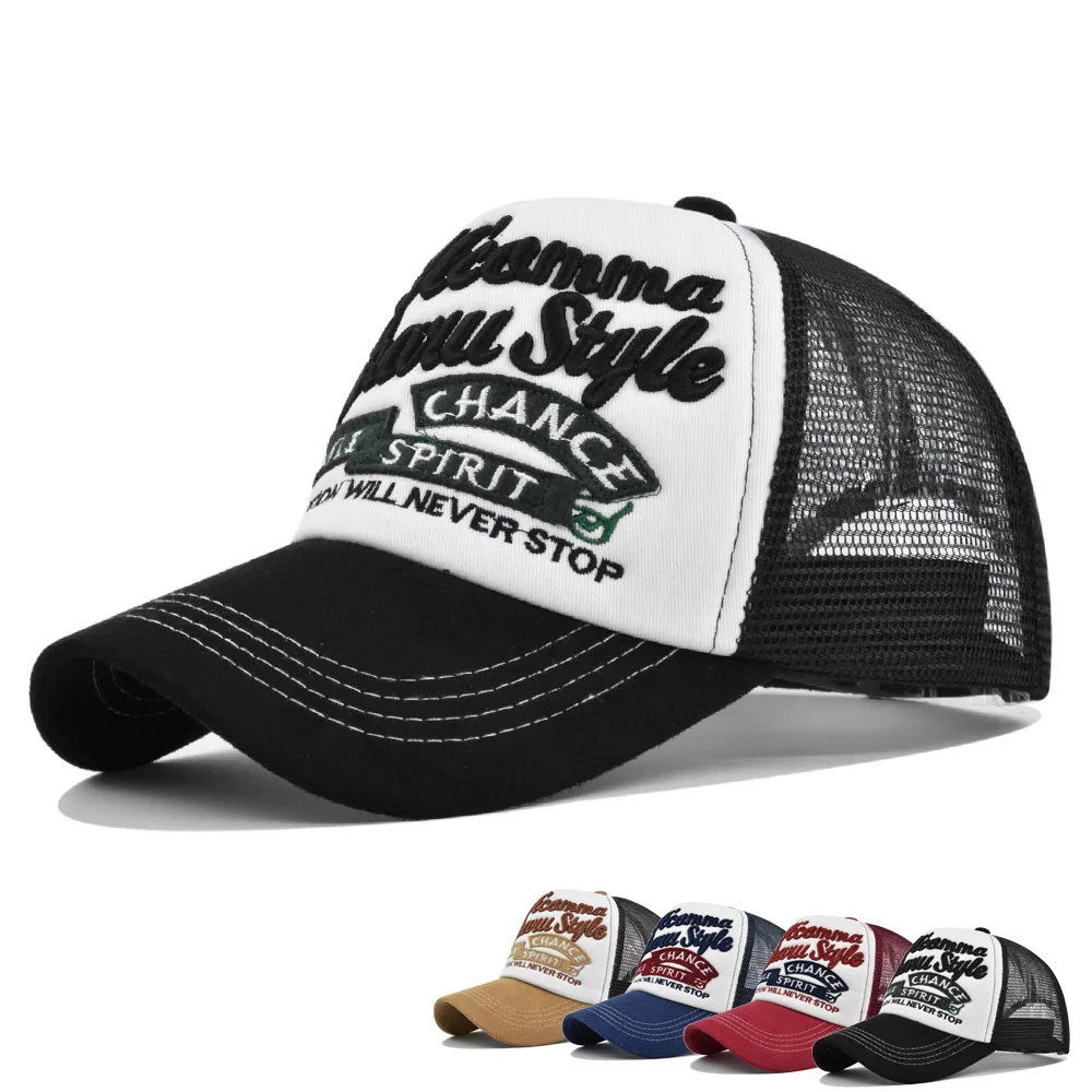 

Новинка 2023, модная бейсболка в сетку для женщин и мужчин, Бейсболка унисекс с вышивкой букв, в стиле хип-хоп, Снэпбэк кепки, регулируемая уличная шапка