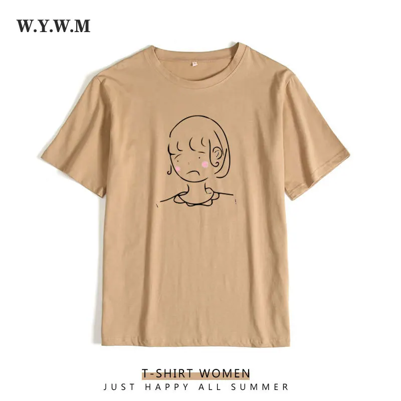 

WYWM Hand-painted Printed Graphic Tee Women Cartoon Character Stick Figure Tshirts Woman Harajuku Simple Summer Loose Female Top
