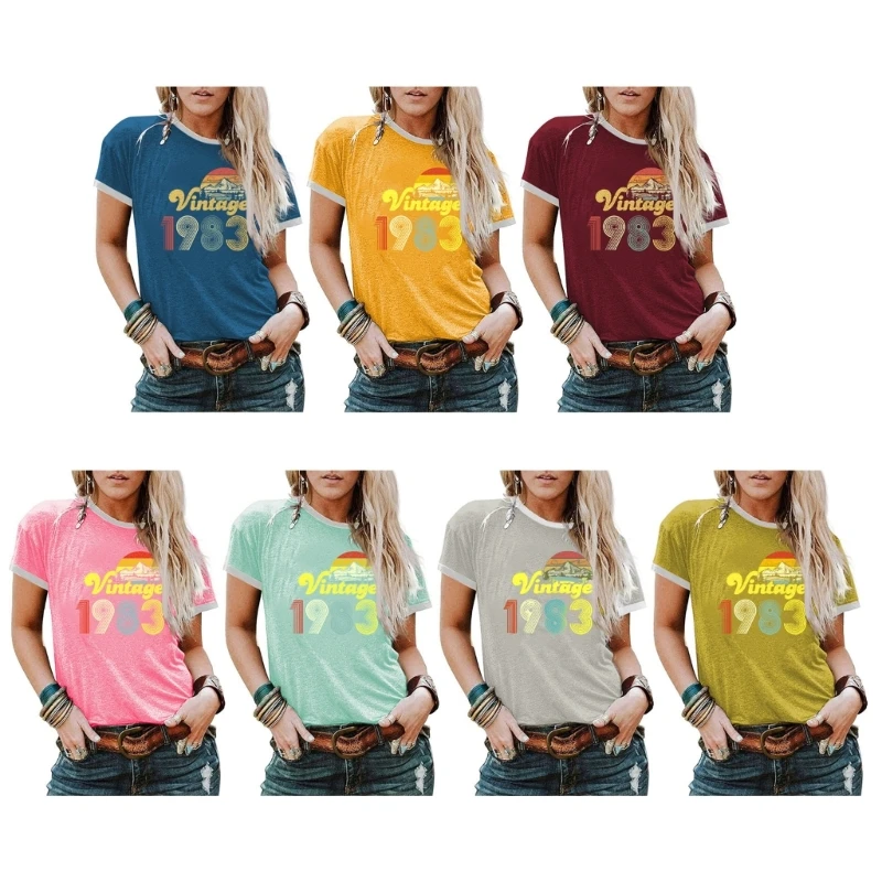 

Женская Винтажная Футболка с принтом, Повседневная Блузка с коротким рукавом и принтом в виде букв, с графическим принтом в виде горного пей...