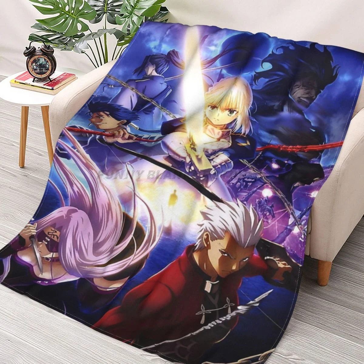 

Fate Stay Night Servants Throws Blankets Collage Flannel Ultra-Soft Warm picnic blanket bedspread on the bed