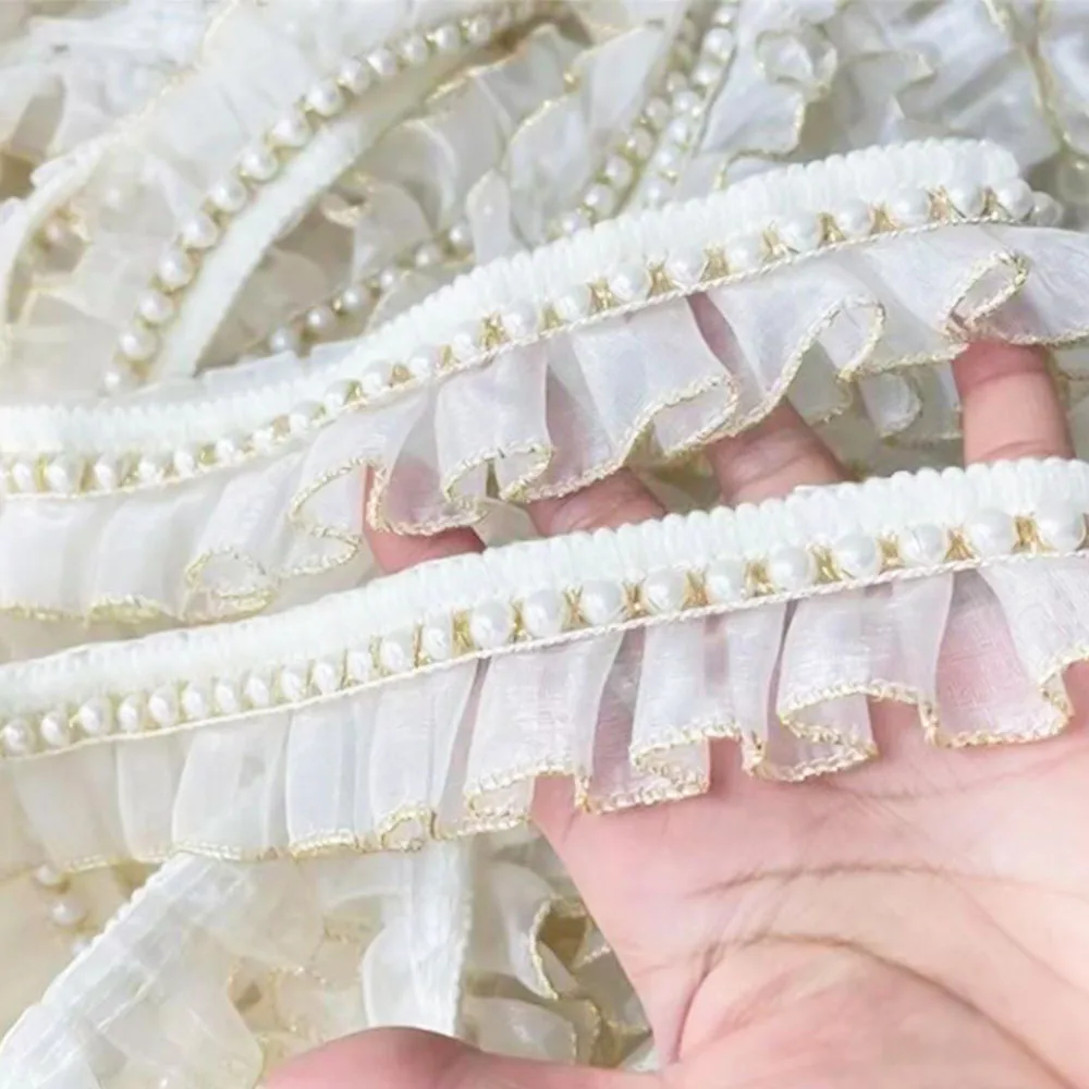 Кружевные складки блестящие аксессуары для одежды отделка из бисера винтажная