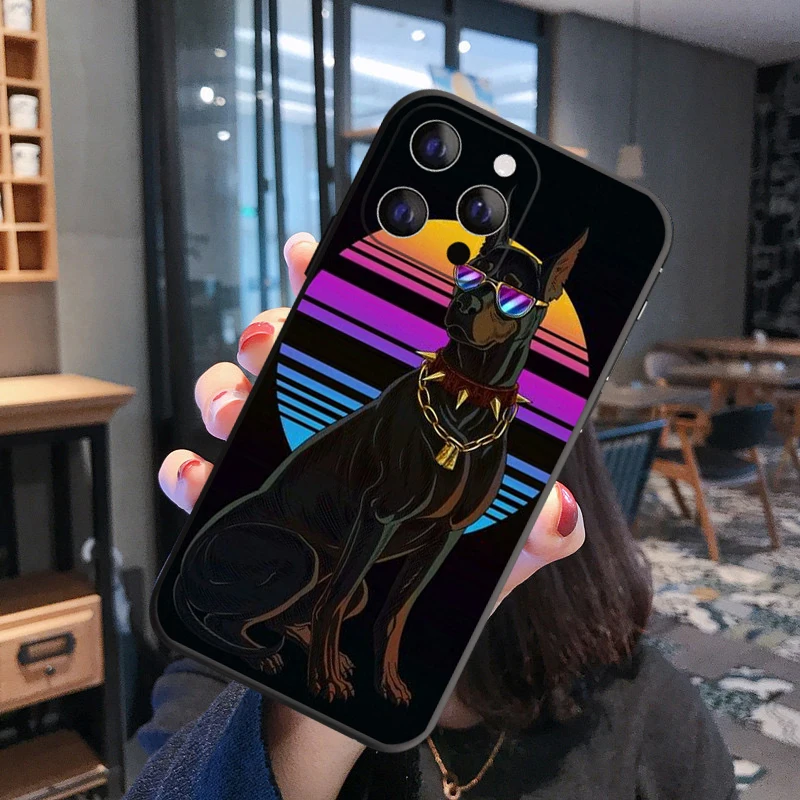 Черный чехол Doberman с изображением животных собаки для iPhone 11 12 13 Pro Max X XS XR 7 8 Plus 6S 13Mini
