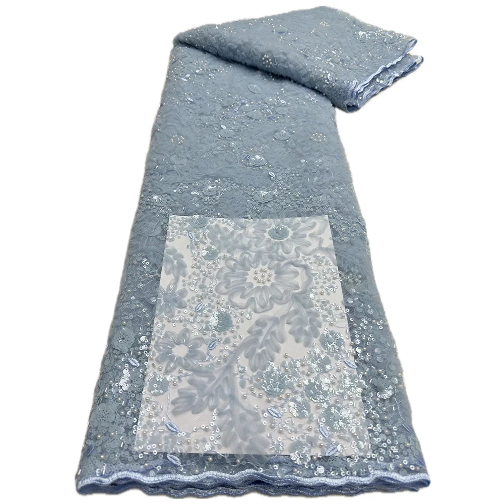 Африканская Кружевная Ткань С Бисером 5 Ярдов Французская Сетка Блестками