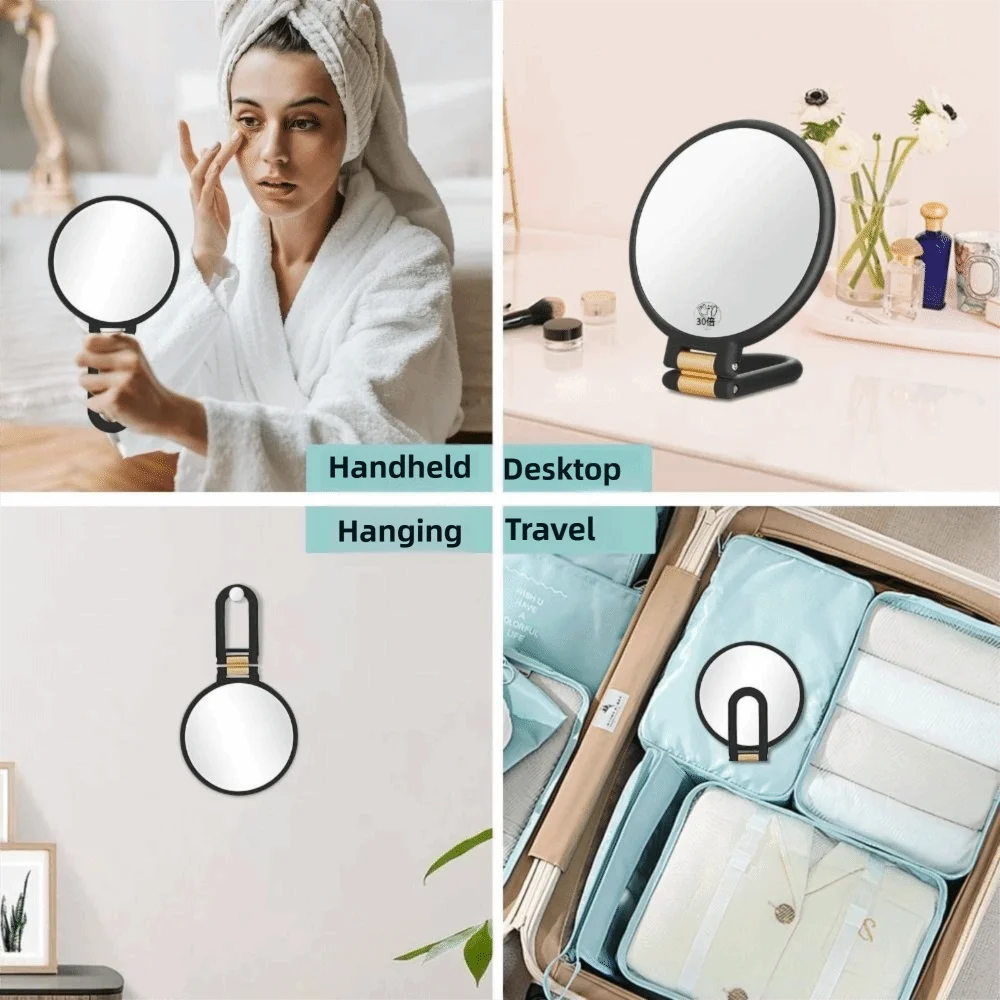 Фото Зеркало косметическое складное ручное с 2-кратным/5-кратным/10-кратным увеличением, двустороннее, с функцией подставки, для путешествий №3