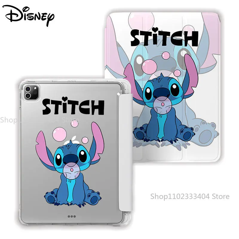 

Чехол для планшета Disney Stitch для iPad Air 1, 2, 3, Mini, 4, 5, 6, iPad Pro 2022, 12,9 дюйма, милый защитный чехол с тремя слотами для ручек и подушечками безопасности