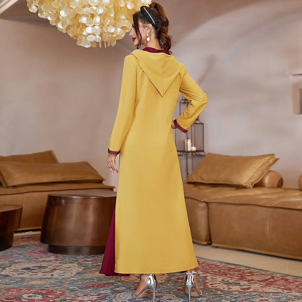 Djellaba Yellow Abaya Dubai Evening Dresses for Muslim Women Handwork Diamond Caftan Marocain Robe Arabe Femme Musulman Vestidos