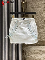 woman high waist bandage skinny short jean skirt 2022 summer new white denim mini hip skirts female mujer faldas streetwear