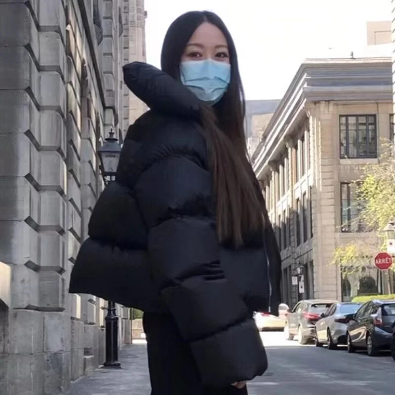 2022 New Women's Winter Scarf Collar Jacket Solid Thick Warm Loose Bubble Cotton Coats Female Black Puffer Parkas Casual Outwear