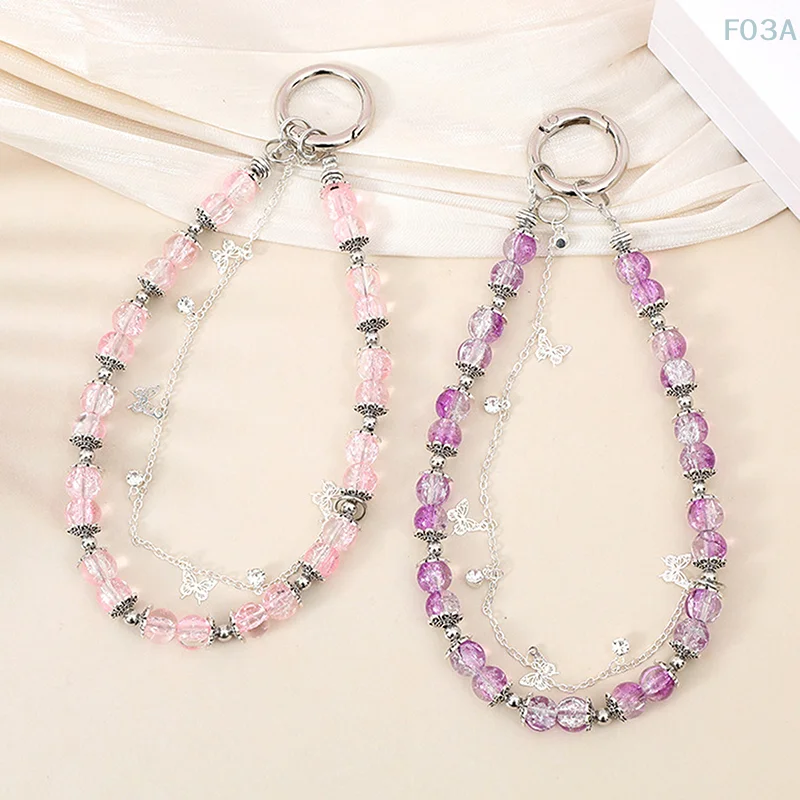 Двухслойная цепочка с бабочкой ремешок для телефона подвеска кристаллами и