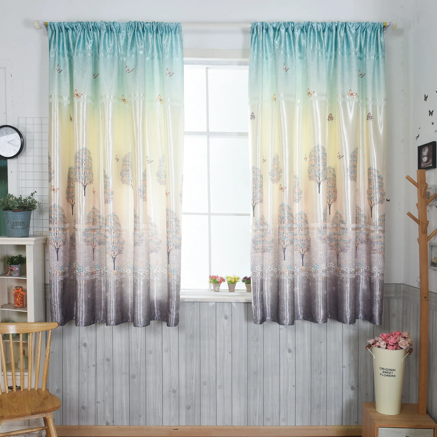 

tree butterfly print Curtain for children's bedroom living room bedroom Home Decor Windows Curtains