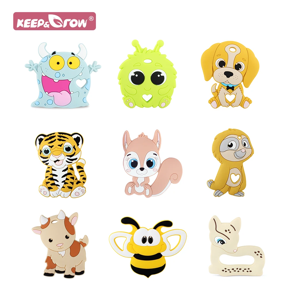 1pcs Silicone Teether Cartoon Animals Baby Teething Toys BPA Free Chewable Baby Teether Food Grade Pacifier Chain Accessories