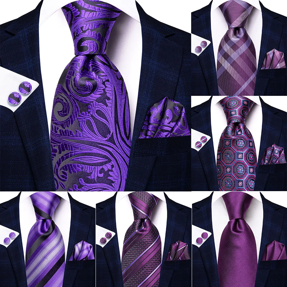 

Hi-Tie Design Purple Black Paisley 2024 New Fashion Brand Ties for Men Wedding Party Necktie Set Handky Cufflinks Gift Wholesale