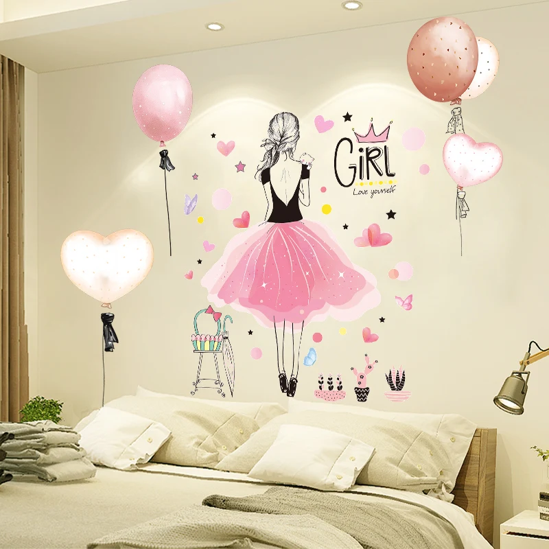 

Cartoon Girl Wall Stickers Vinyl DIY Creative Balloons Mural Decals for Kids Bedroom Baby Room Children Nursery Home Decoration
