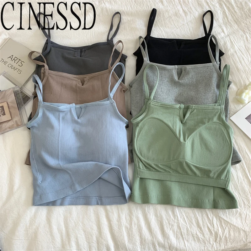 

Sexy Solid Color Camisole Underwear Sleeveless For Women Summer Slim Tube Tops Cotton Soft Bustier Lingerie Tank V-neck Top Vest