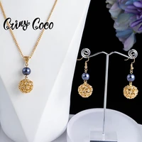 cring coco hawiian flower ball jewelry sets luxury quality chain necklace polynesian samoan flower earrings set for women 2022