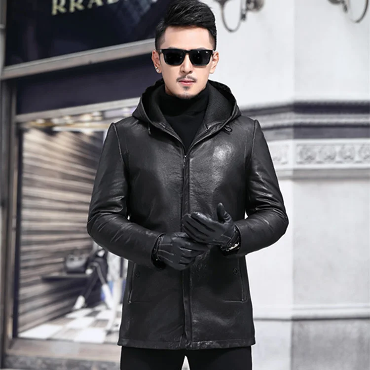 

Мужская куртка из натуральной овечьей кожи, с капюшоном