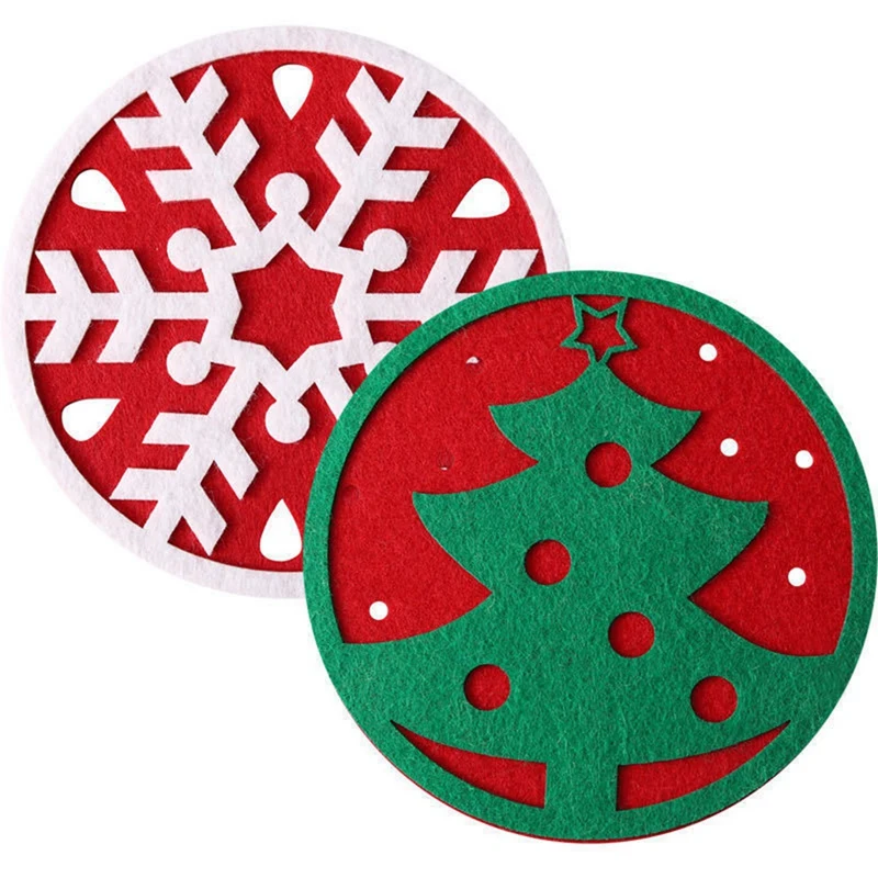 

Christmas Drinking Cup Mat Snowflake Xmas Tree Printed Tea Coffee Placemat Merry Christmas Decorations For Home Table