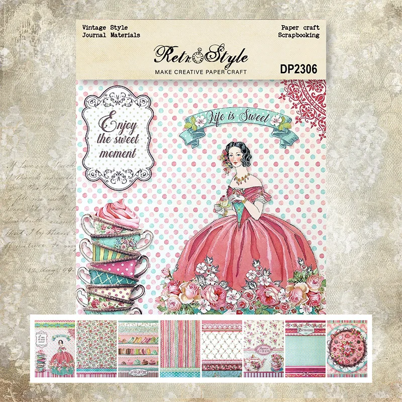 

8 Sheets Vintage Material Paper for Scrapbooking Handmade Card Craft Background Paper Pad Pack Decorative Scrapbook Supplies