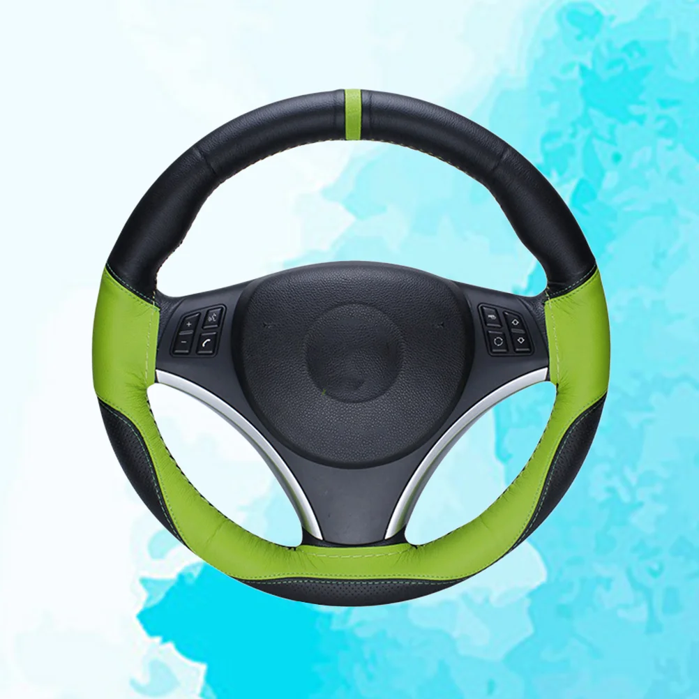 

Steering Wheel Cover Green Black Anti-Slip Steer Wheel Protector Skidproof coprivolante (excluding needle&thread)