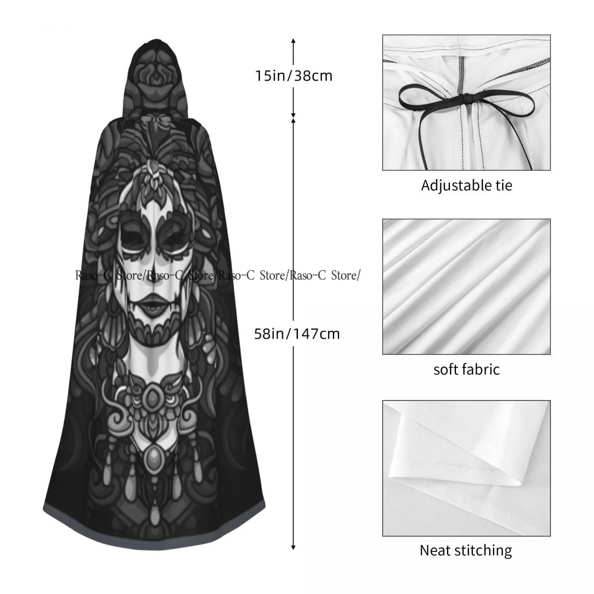 Плащ для взрослых накидка с капюшоном Calavera Girl мандала искусство средневековый