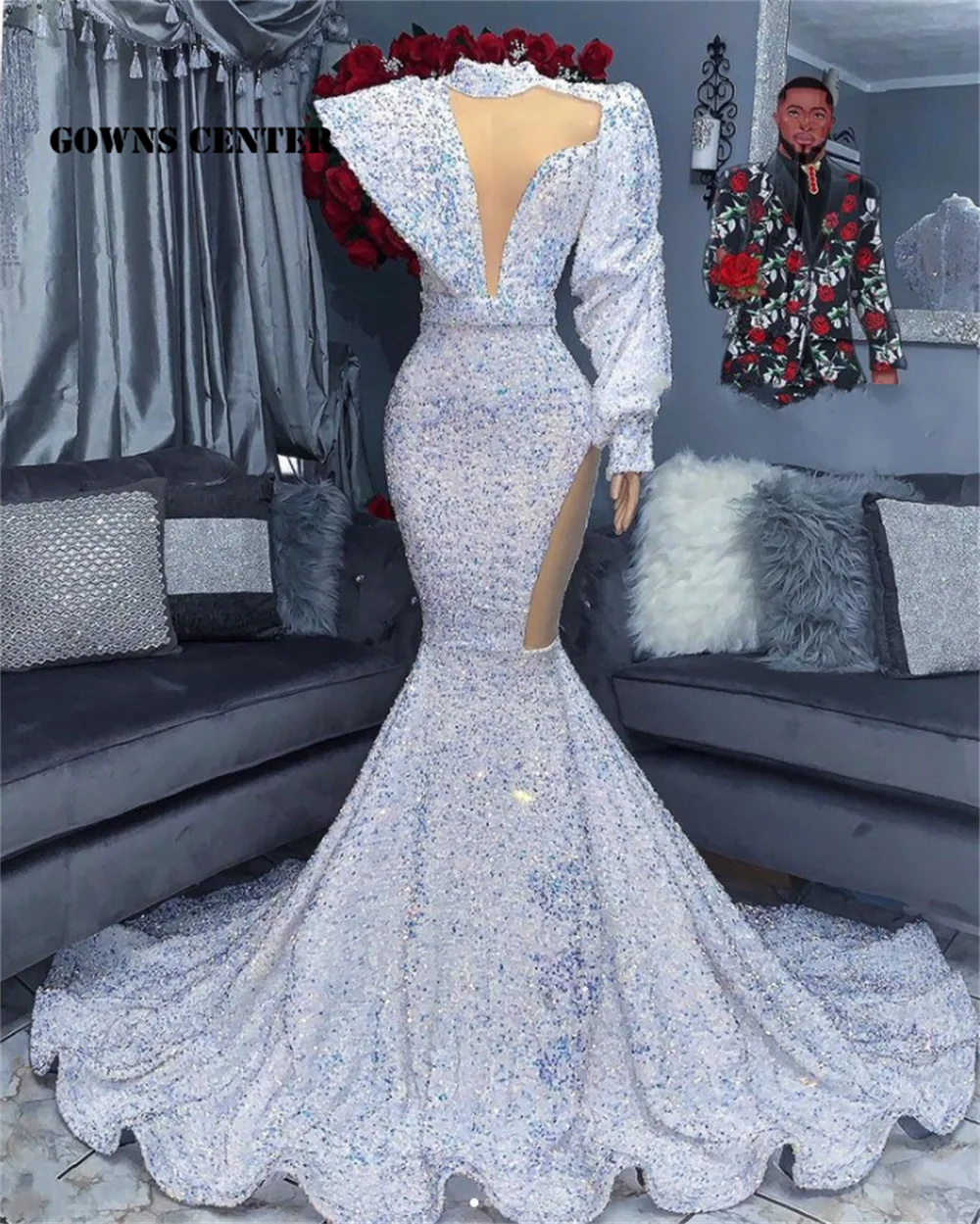 

Long Sleeve Prom Dresses For Black Girls Sparkly One Shoulder Special Occasion Dress Mermaid Wedding Party Gown avondjurken