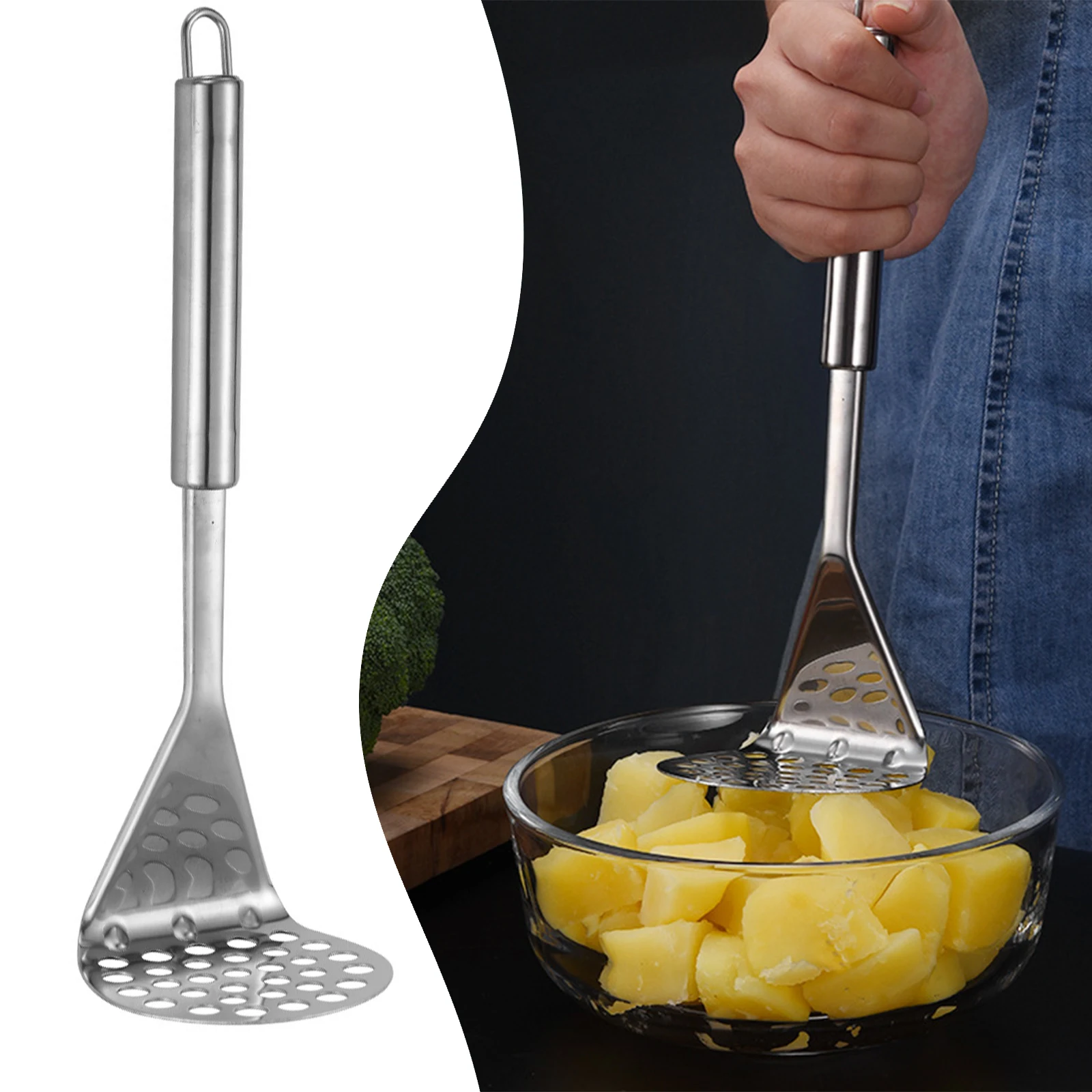 

2 Pack Cross-Border Potato Press Stainless Steel Potato Press Manual Masher Kitchen Gadget Potato Garlic Press For Mashed Beans