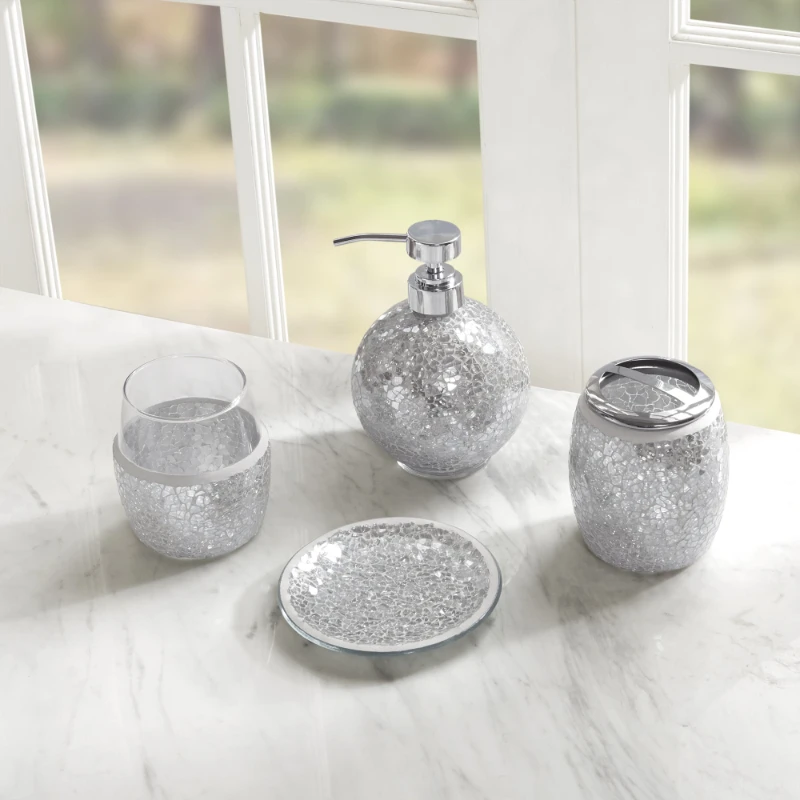 

4 Piece Glass Bath Accessories Sets, Silver