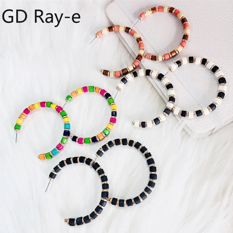 

Modern Fashion Colorful Wood Earrings for Women Exaggerated Boho Huge Hoop Earrings Temperament Big Circle Jewelry Accessories