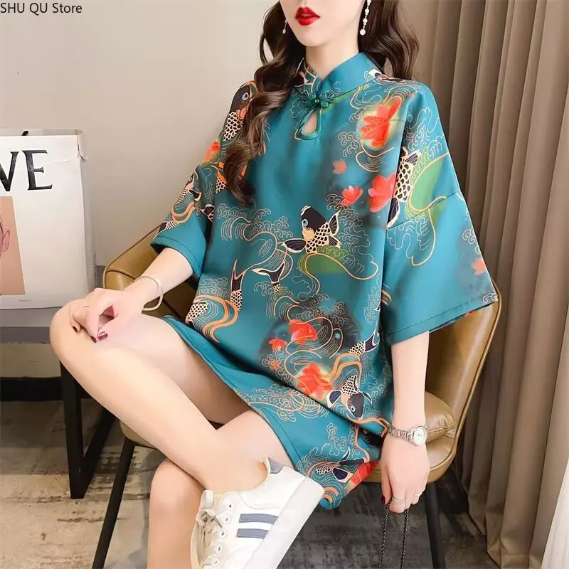 Vestido Cheongsam elegante para Mujer | Top Qipao de algodón tradicional chino | Traje Hanfu Tang | Hermoso diseño bordado | Estilo Vintage